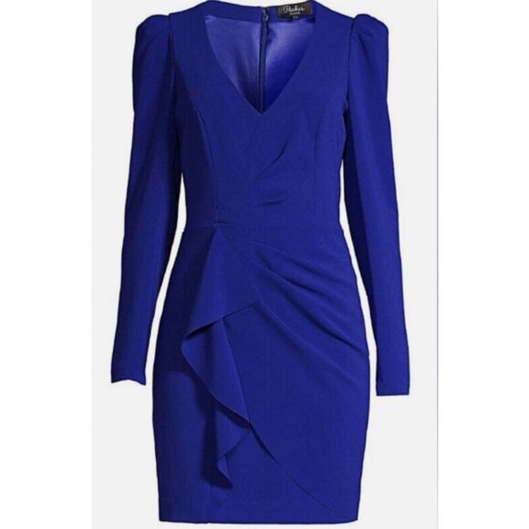 Parker Black Label Clinton Cobalt Blue Ruffle Fitted Sheath Mini Dress Size 2 - Picture 10 of 11